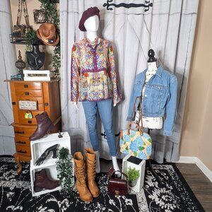 Johnny Was Adalena Derive Silk Blouse MEDIUM NWT